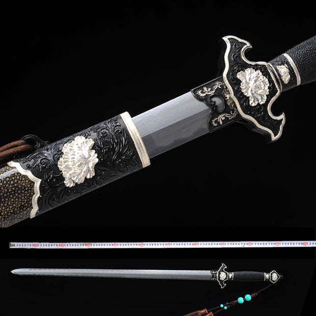 Silver-Plated Peony Sword | Longquan Treasure Sword