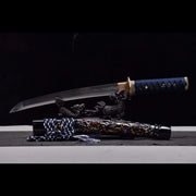 12" T10 Steel Burnished Blade Candle Flame Pattern Samurai Sword - Little Green Dragon Short Sword   QW14