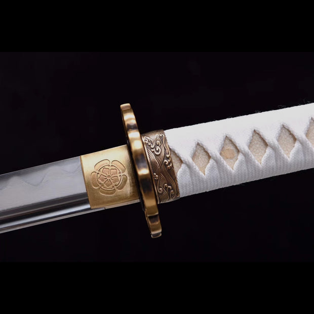 Patterned Steel Burnished Edge Shisouken Samurai Sword - Translucent Carved Small Sea Dragon Knife QW17